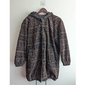 Vintage Sequence label geo print light hooded coat